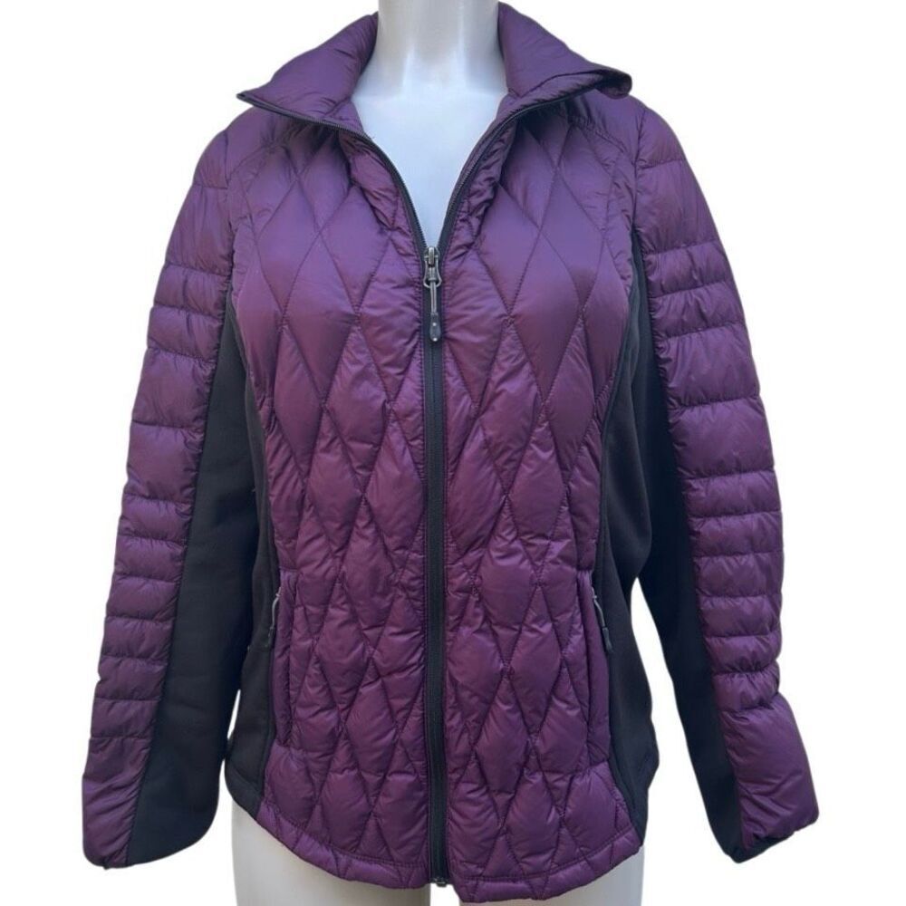 32 Degrees Heat Down Puffer Jacket Medium Purple Colorblock Quilted Full-zip